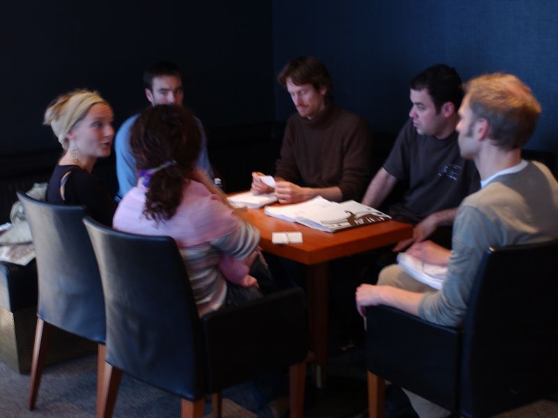 The cast of A Doll&#039;s House has a meeting after rehearsals in preparation for perfromances at the Ibsen Stage Festival 2004 at the Norwegian National Theatre in Oslo.