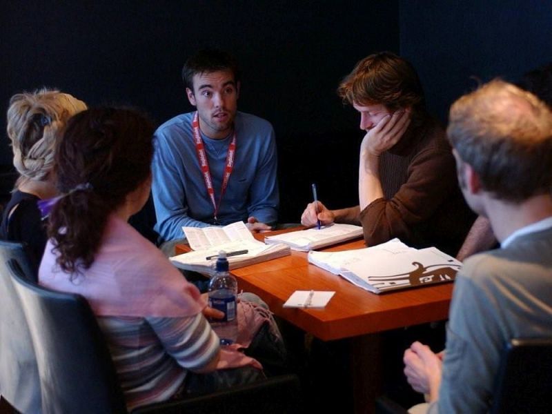 The cast of A Doll&#039;s House has a meeting after rehearsals in preparation for perfromances at the Ibsen Stage Festival 2004 at the Norwegian National Theatre in Oslo.