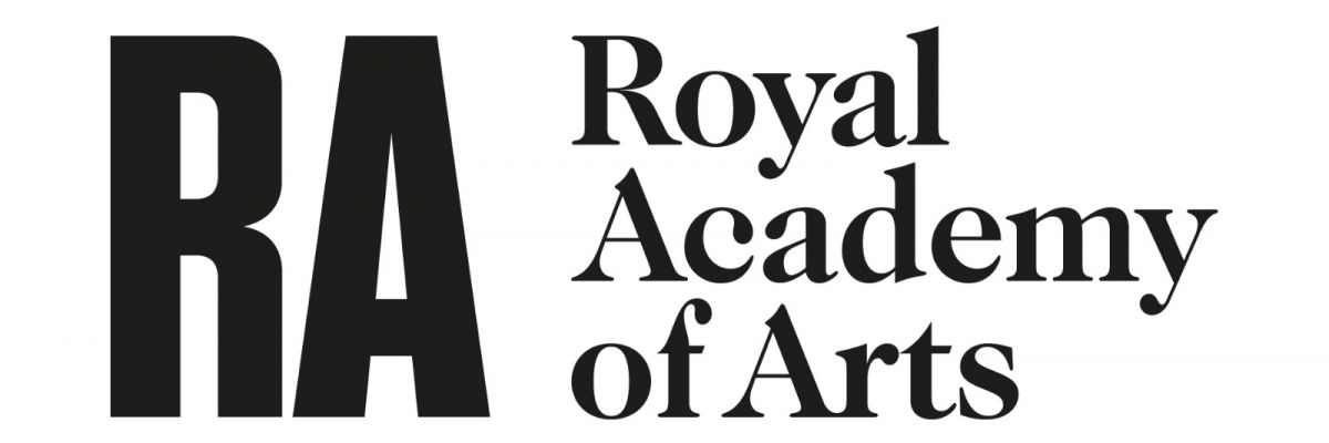 The logo of the Royal Academy of Arts on white backdrop.